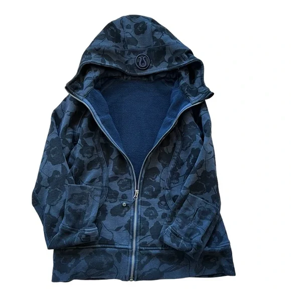 RARE: Lululemon Scuba Full Zip Hoodie Il Flat Inky Floral hHathered Blue Size 12 - Picture 8 of 10
